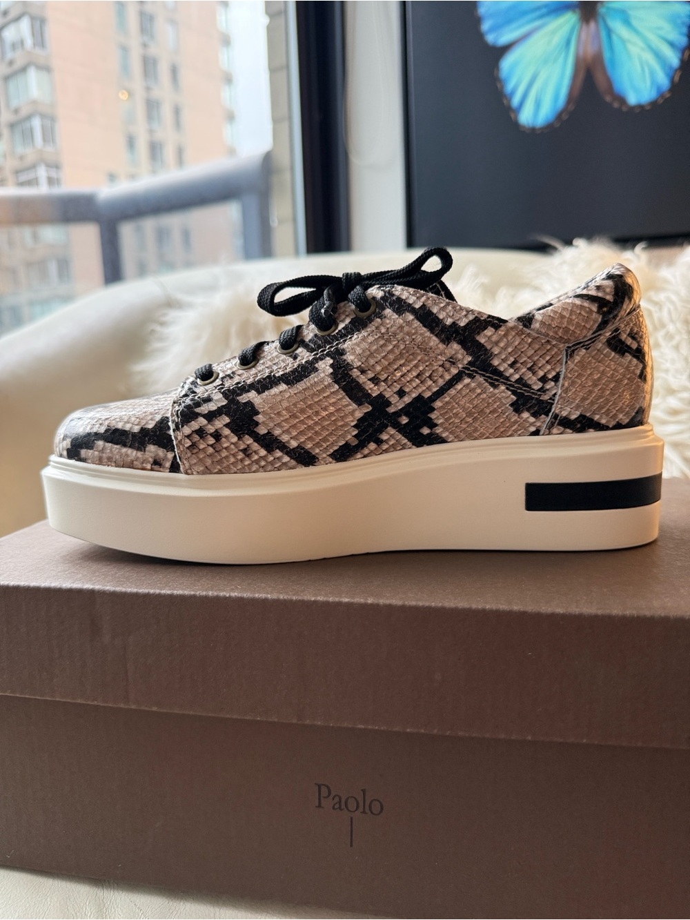New, Paolo Kendra Platform Sneakers – Snake Print – Size 6